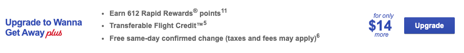 screenshot of Southwest fare types